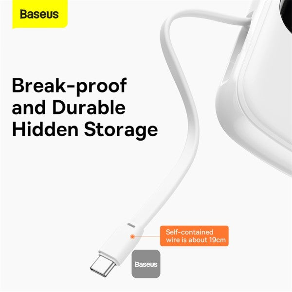 Baseus Qpow Digital Display power bank with fast charging 20000mAh 225W QC PD SCP FCP with built-in USB-C cable white