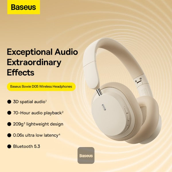 Baseus Bowie D05 Wireless Bluetooth Headset Foldable HiFi Stereo Music Headphone Creamy - White