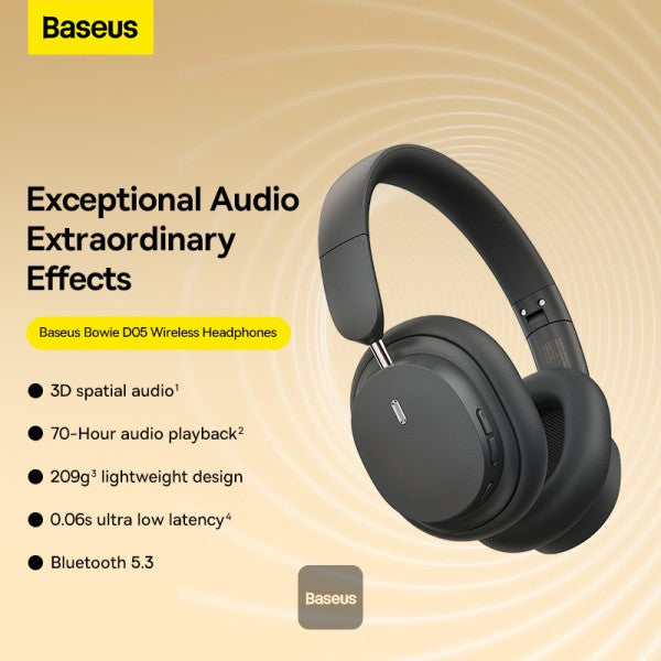 BASEUS Bowie D05 Wireless Bluetooth Headset Foldable HiFi Stereo Music Headphone - Grey