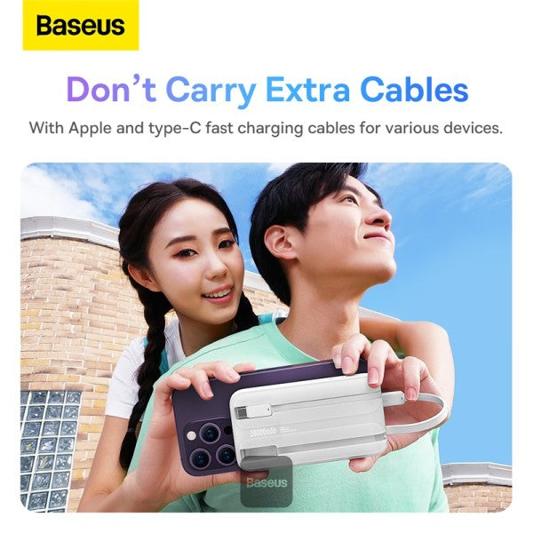 Baseus Comet Series Dual-Cable Digital Display Fast Charge Power Bank 20000mAh 225W White With Simple Series Charging Cable USB to Type-C 30cm White