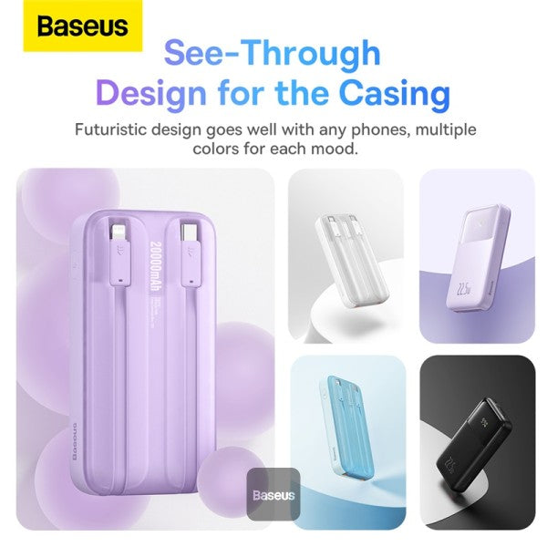 Baseus Comet Series Dual-Cable Digital Display Fast Charge Power Bank 20000mAh 225W White With Simple Series Charging Cable USB to Type-C 30cm White
