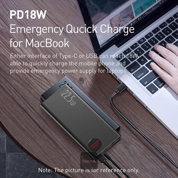 Baseus Adaman Metal Digital Display Quick Charge Power Bank 20000mAh 225W Black Overseas Edition With Simple Series Charging Cable USB to Type-C 3A 03m Black