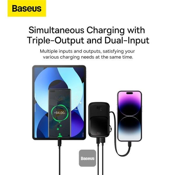 Baseus Qpow Pro Digital Display Fast Charge Power Bank 10000mAh 20W iPhone Edition Black With: Simple charging cable Type-C 3A 03m Black
