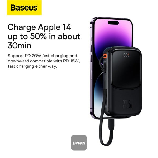 Baseus Qpow Pro Digital Display Fast Charge Power Bank 10000mAh 20W iPhone Edition Black With: Simple charging cable Type-C 3A 03m Black