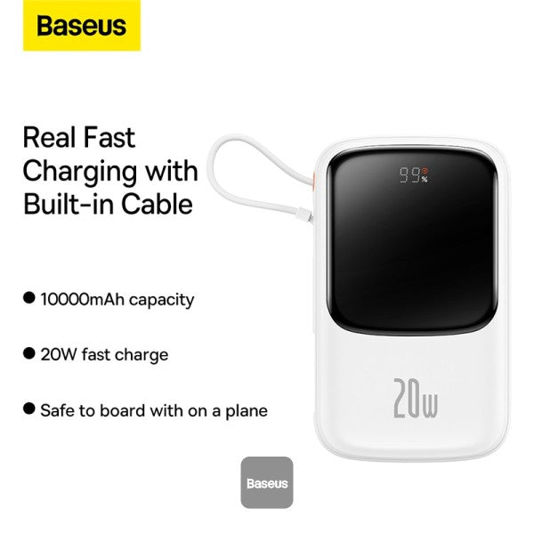 Baseus Qpow Pro Digital Display Fast Charge Power Bank 10000mAh 20W iPhone Edition White With: Simple charging cable Type-C 3A 03m White