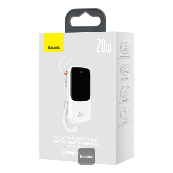 Baseus Qpow Pro Digital Display Fast Charge Power Bank 10000mAh 20W iPhone Edition White With: Simple charging cable Type-C 3A 03m White