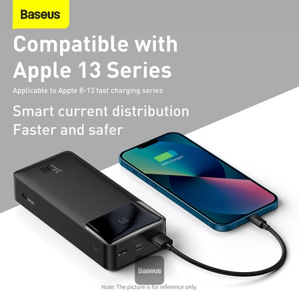 Baseus Bipow Digital Display Power Bank 30000mAh 15W Black Overseas Edition With Simple Series Charging Cable USB to Micro 25cm Black