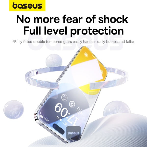 Baseus iPhone 15 Pro Premium Clear HD 9H Tempered Glass Screen Protector Full-Coverage with Easy Installation Kit (Diamond Series)