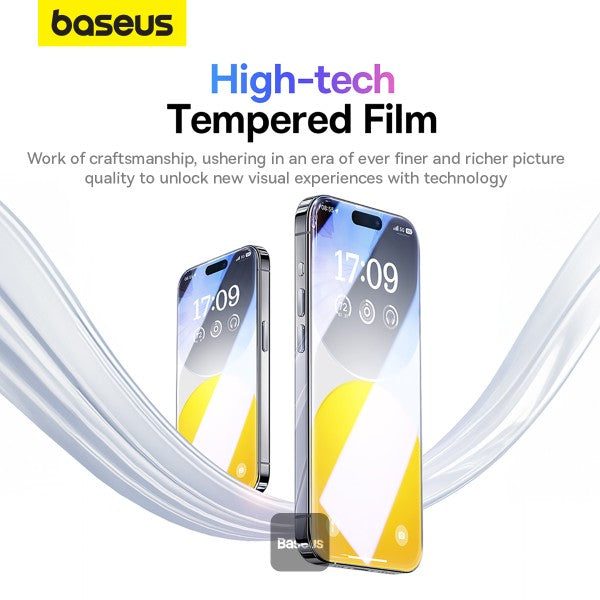 Baseus iPhone 15 Pro Max Premium Clear HD 9H Tempered Glass Screen Protector Full-Coverage with Easy Installation Kit (Diamond Series)