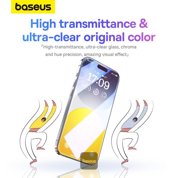 Baseus iPhone 15 Pro Max Premium Clear HD 9H Tempered Glass Screen Protector Full-Coverage with Easy Installation Kit (Diamond Series)