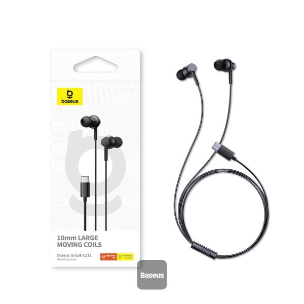 Baseus Encok CZ11 Type-C Wired Headphone In-Ear Headset USB-C Earphone With Mic - Black