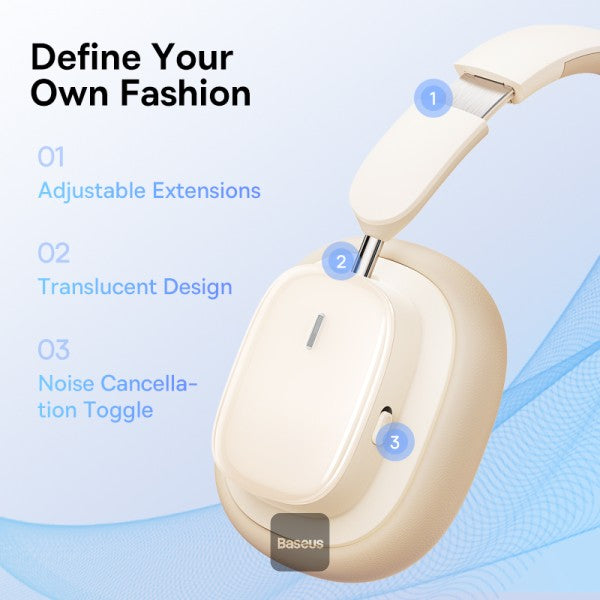 Baseus Bowie H1i Wireless Headphones - 100H Playtime ANC Headset - Stellar White