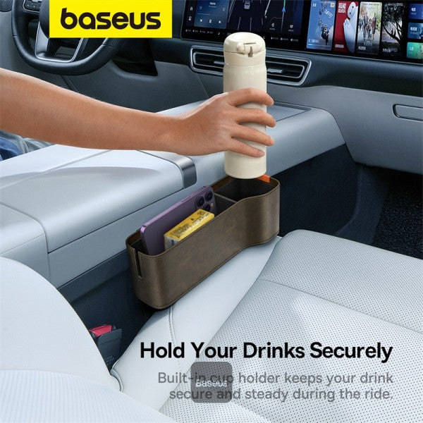 Baseus Car Seat Gap Organizers Storage Box Console with Cup Holder for Front Passenger Side and Driver Side - Marble Brown