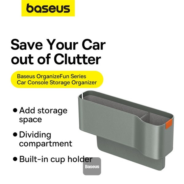 Baseus Car Seat Gap Organizers Storage Box Console with Cup Holder for Front Passenger Side and Driver Side - Frosted Gray