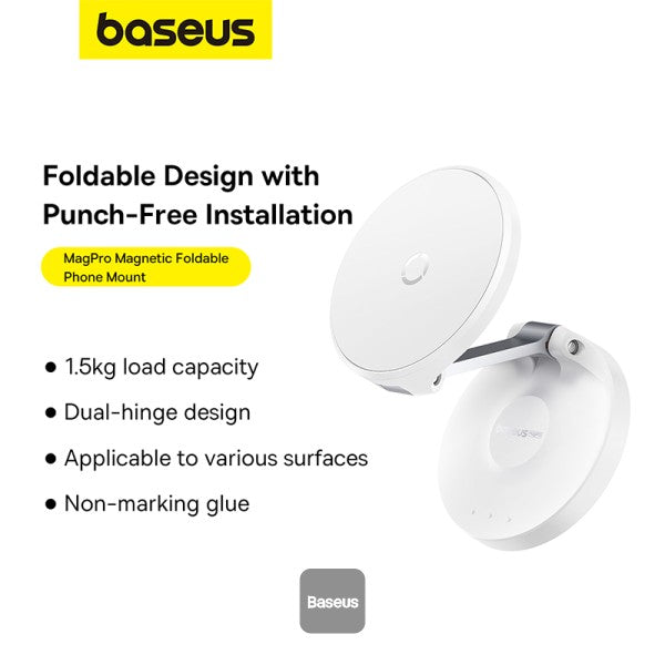 Baseus MagPro Foldable Magnetic Phone Holder 360° Rotatable Adjustable Arm Wall-Mounted Stand - White