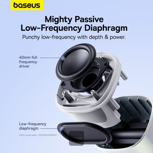 Baseus AeQur V2 Portable Wireless TWS Speaker - Bluetooth 50 30 Hour Playtime Powerful Bass and 3EQ Modes - Moon White