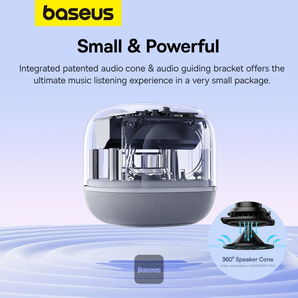 Baseus AeQur V2 Portable Wireless TWS Speaker - Bluetooth 50 30 Hour Playtime Powerful Bass and 3EQ Modes - Moon White