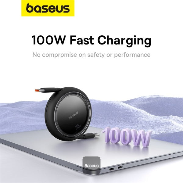Baseus 100W Free2 Draw Mini Both-Way Retractable Type C to Type C Fast Charging Data Cable 1M - Black