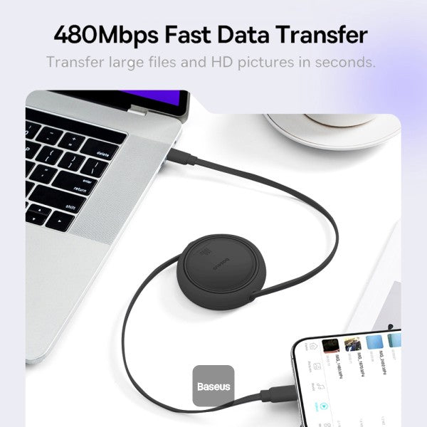Baseus 100W Free2 Draw Mini Both-Way Retractable Type C to Type C Fast Charging Data Cable 1M - Black