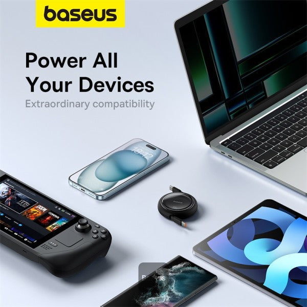 Baseus 100W Free2 Draw Mini Both-Way Retractable Type C to Type C Fast Charging Data Cable 1M - Black