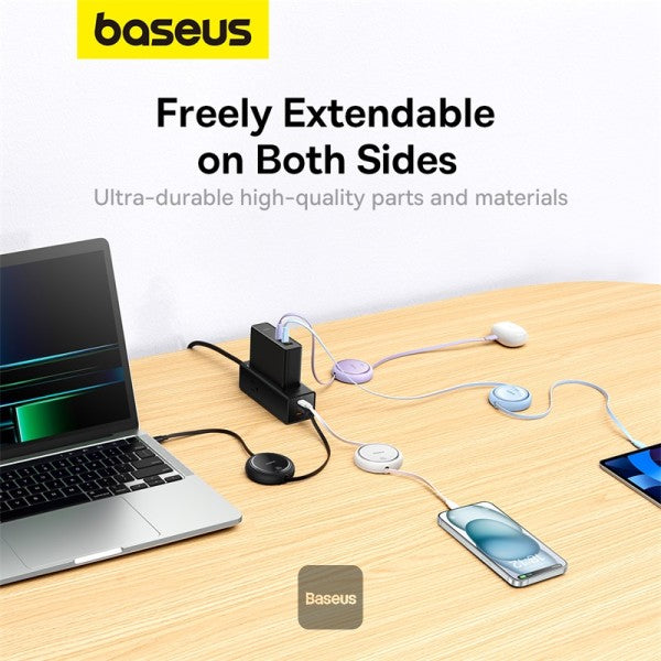 Baseus 100W Free2 Draw Mini Both-Way Retractable Type C to Type C Fast Charging Data Cable 1M - Black