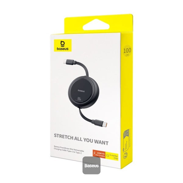 Baseus 100W Free2 Draw Mini Both-Way Retractable Type C to Type C Fast Charging Data Cable 1M - Black