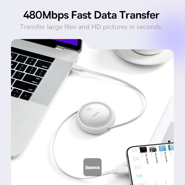 Baseus 100W Free2 Draw Mini Both-Way Retractable Type C to Type C Fast Charging Data Cable 1M - White