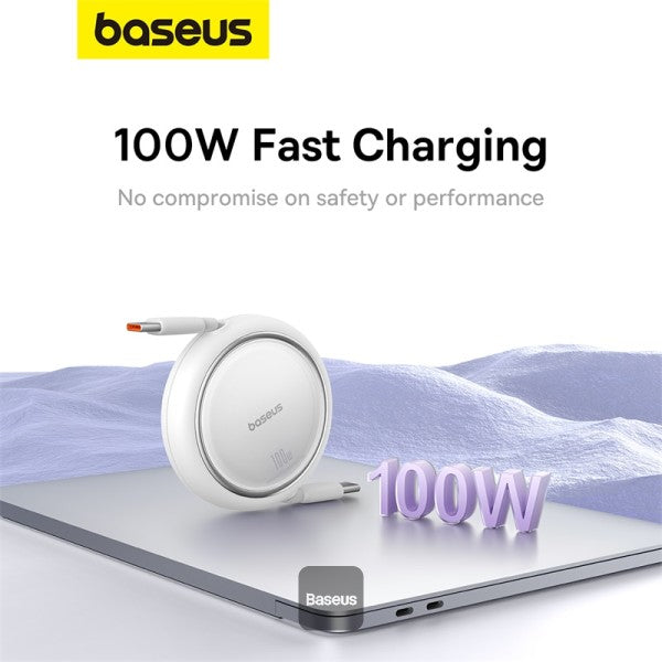 Baseus 100W Free2 Draw Mini Both-Way Retractable Type C to Type C Fast Charging Data Cable 1M - White