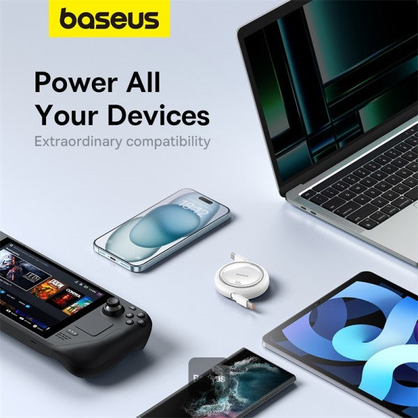 Baseus 100W Free2 Draw Mini Both-Way Retractable Type C to Type C Fast Charging Data Cable 1M - White