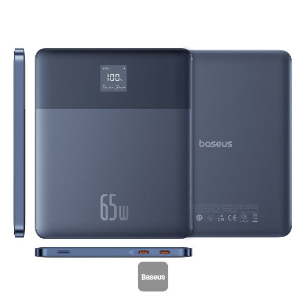 Baseus Blade2 12000mAh Power Bank | 65W Fast Charging Ultra Thin Digital Display Intelligent Edition Battery Pack For Laptop MacBook & Phones - Blue
