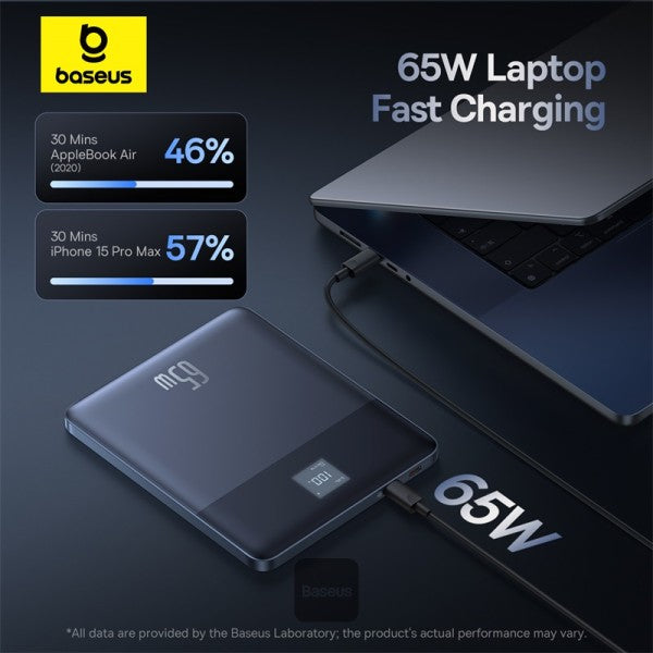Baseus Blade2 12000mAh Power Bank | 65W Fast Charging Ultra Thin Digital Display Intelligent Edition Battery Pack For Laptop MacBook & Phones - Blue