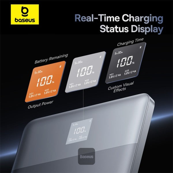 Baseus Blade2 12000mAh Power Bank | 65W Fast Charging Ultra Thin Digital Display Intelligent Edition Battery Pack For Laptop MacBook & Phones - Silver