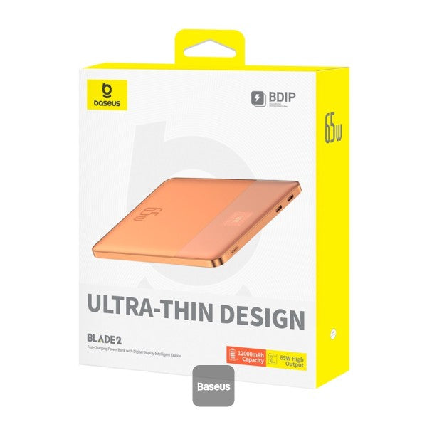 Baseus Blade2 12000mAh Power Bank | 65W Fast Charging Ultra Thin Digital Display Intelligent Edition Battery Pack For Laptop MacBook Pro iPad iPhone and All Smart Phones - Canyon Coral