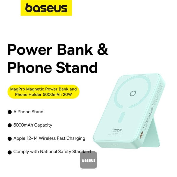 Baseus MagPro 5000mAh Wireless Fast Charging Power Bank PD 20W With Magnetic Stand - Blue