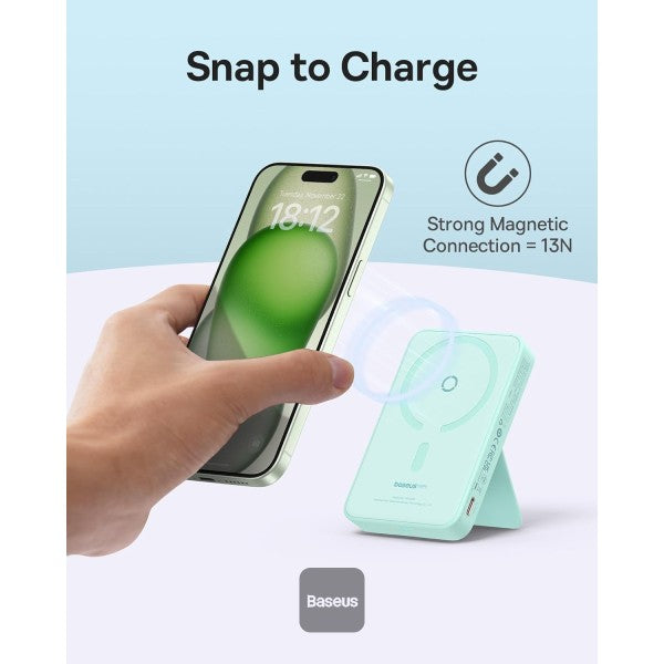 Baseus MagPro 5000mAh Wireless Fast Charging Power Bank PD 20W With Magnetic Stand - Blue