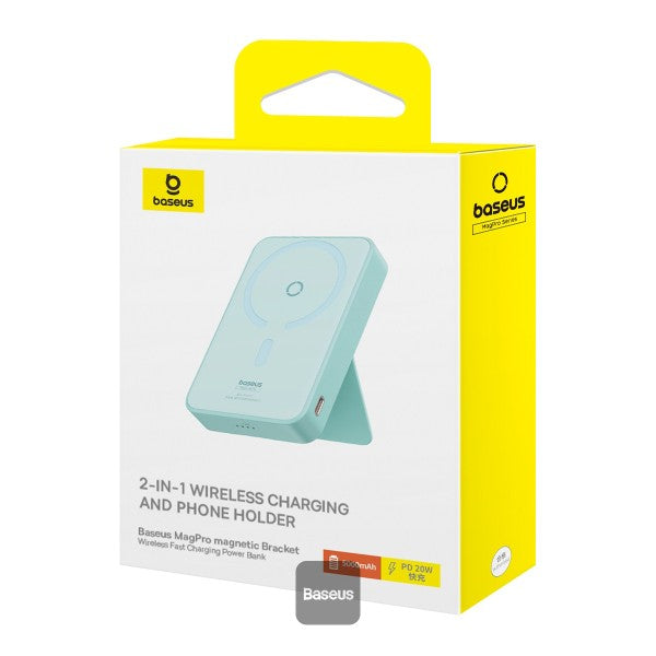 Baseus MagPro 5000mAh Wireless Fast Charging Power Bank PD 20W With Magnetic Stand - Blue