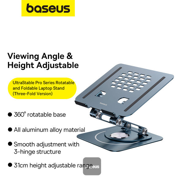 Baseus Foldable Stand For Laptop and iPad Tablet | 360 Degree Rotatable (Three-Fold Version) - Grey