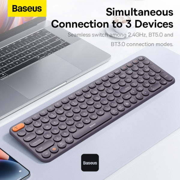 Baseus K01B Wireless Tri-Mode Keyboard (Bluetooth 50 & Wireless 24G) | Silent US Layout Keyboards - Grey