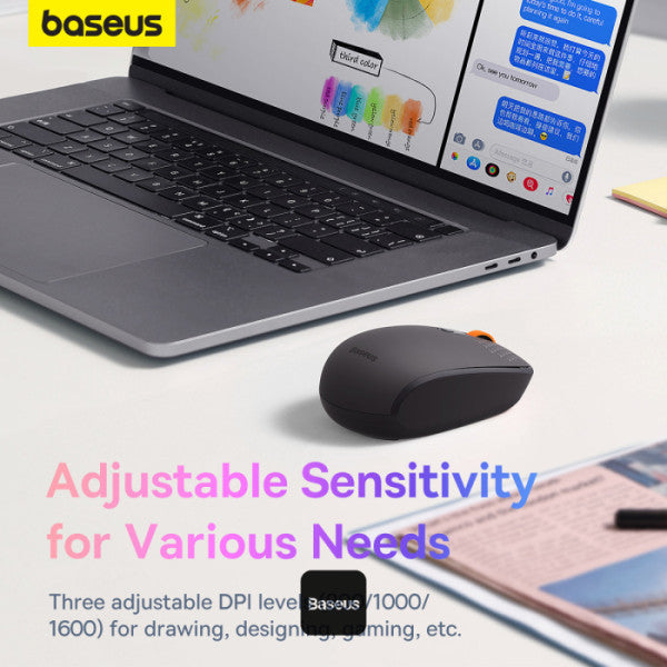 Baseus F01B Tri-Mode Wireless Mouse | Lightweight Silent Buttons DPI-800 1000 1600 - Gray