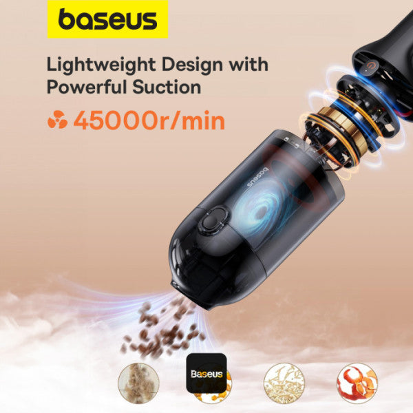 Baseus AP01 Wireless Handy Vacuum Cleaner with Disposable Dust Bags for Home & Car | Rechargeable 5000 Pa - Black
