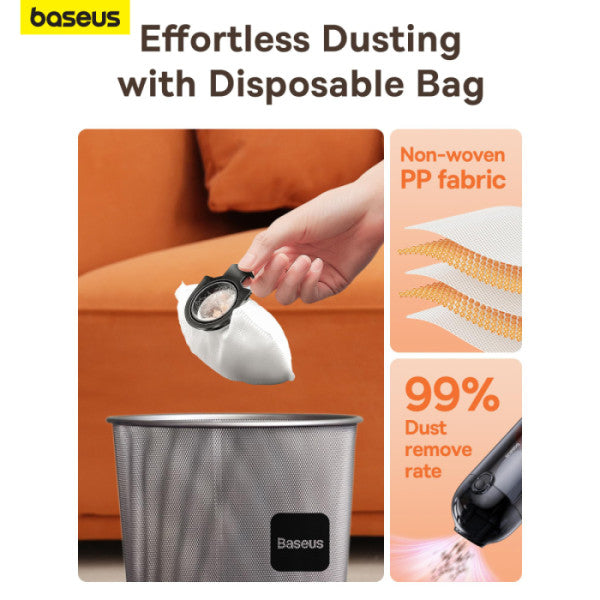 Baseus AP01 Wireless Handy Vacuum Cleaner with Disposable Dust Bags for Home & Car | Rechargeable 5000 Pa - Black