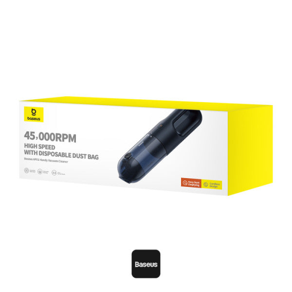 Baseus AP01 Wireless Handy Vacuum Cleaner with Disposable Dust Bags for Home & Car | Rechargeable 5000 Pa - Black