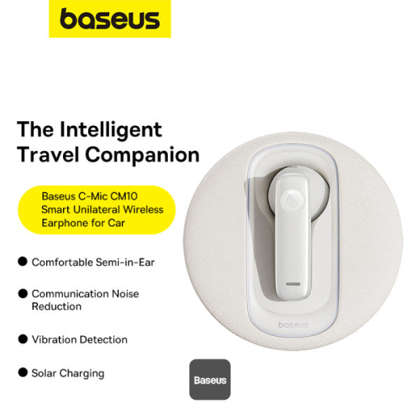 Baseus C-Mic CM10 Solar Charging Single Ear Wireless Earphone for Car - White