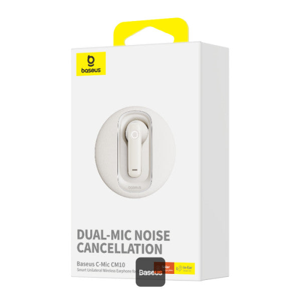 Baseus C-Mic CM10 Solar Charging Single Ear Wireless Earphone for Car - White
