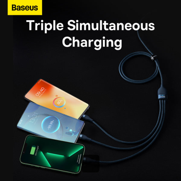 Baseus Flash Series II 3 In 1 Fast Charging Cable Type-C To M+L+C 100W 15M - Blue