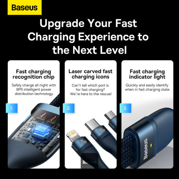 Baseus Flash Series II 3 In 1 Fast Charging Cable Type-C To M+L+C 100W 15M - Blue