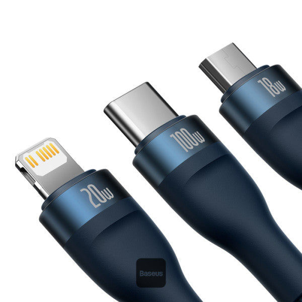Baseus Flash Series II 3 In 1 Fast Charging Cable Type-C To M+L+C 100W 15M - Blue