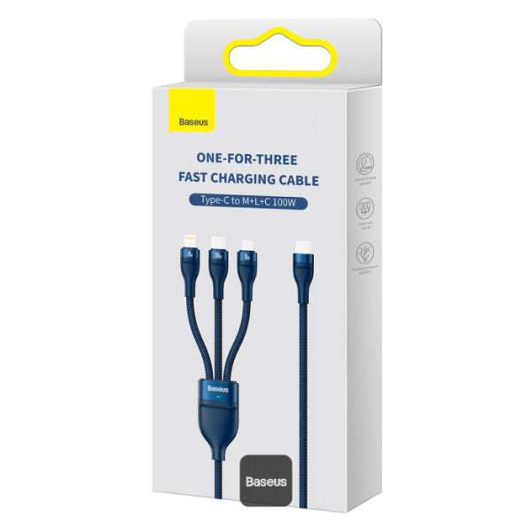 Baseus Flash Series II 3 In 1 Fast Charging Cable Type-C To M+L+C 100W 15M - Blue