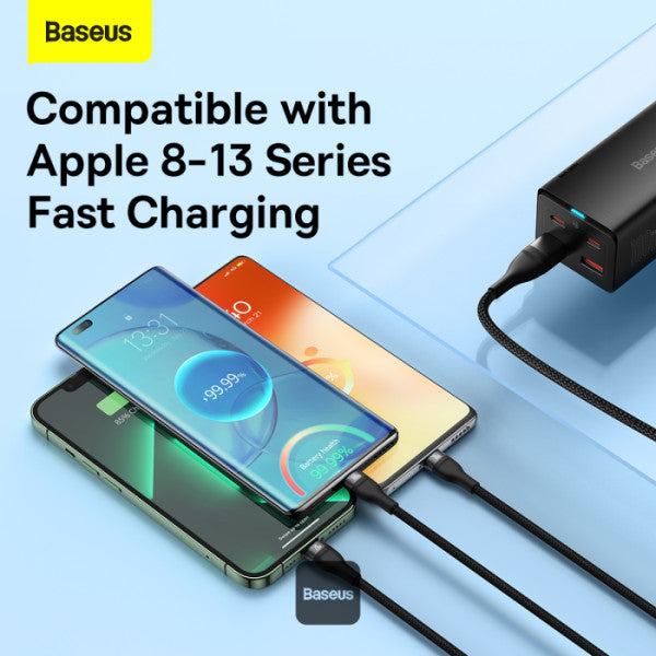Baseus Flash Series II 100W Fast Charging Multi Cable 3 in 2 Cable | Type-C + USB-A To Type C + Lightning + Micro USB 12M - Black