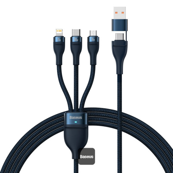 Baseus Flash Series II 100W Fast Charging Multi Cable 3 in 2 Cable | Type-C + USB-A To Type C + Lightning + Micro USB 12M - Dark Blue